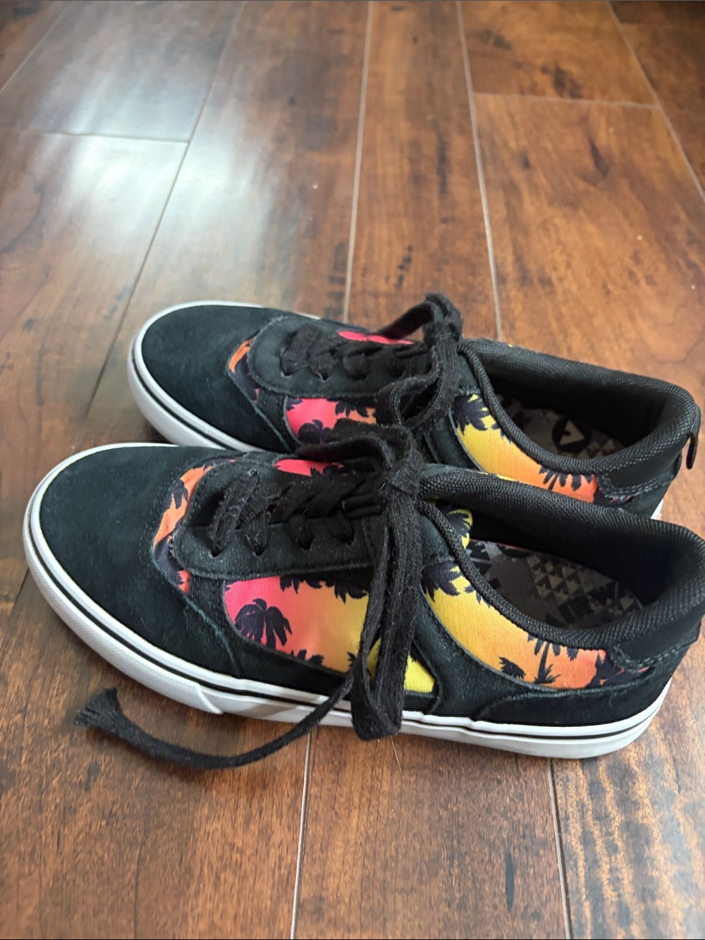 Airwalk Kids Black Sneakers with Pink Orange Yellow Sunset Palm Print